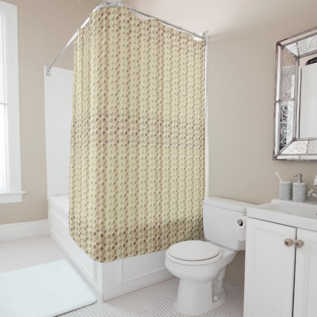 Fractal Brown and Tan Beaded Print Shower Curtain (In Situ)