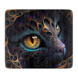 Fractal Cat Face in Black and Vibrant Colours Cutting Board
