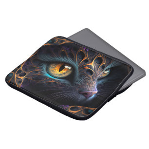 Fractal Cat Face in Black and Vibrant Colours Laptop Sleeve