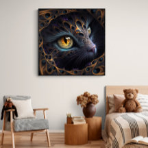 Fractal Cat Face in Black and Vibrant Colours