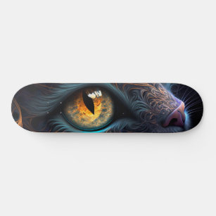 Fractal Cat Face in Black and Vibrant Colours Skateboard