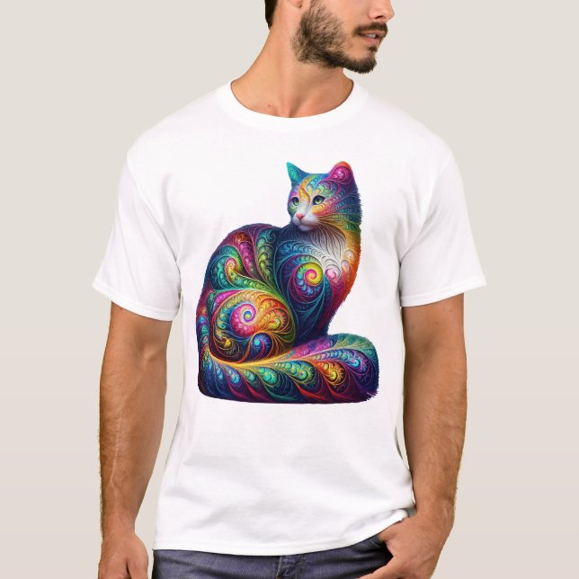 Fractal Cat – Psychedelic Feline Art T-Shirt (Front)