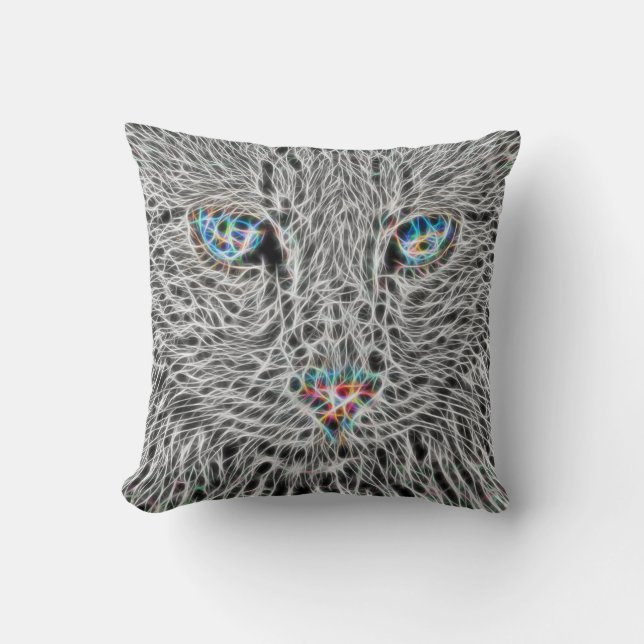 Fractal Cat Throw Pillow (Front)