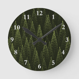 Fractal Conifer Forest Round Clock