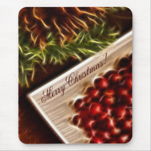 Fractal Cranberry Christmas with Customizable Text Mouse Pad