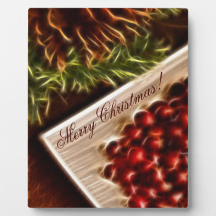 Fractal Cranberry Christmas with Customizable Text Plaque