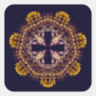 Fractal cross mandala square sticker