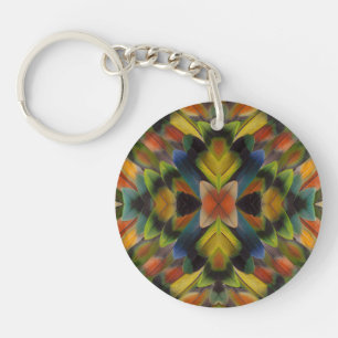 Fractal Design Of Lovebird Feathers Keychain