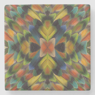 Fractal Design Of Lovebird Feathers Stone Coaster