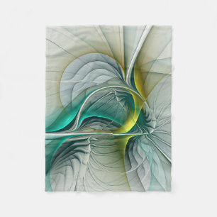 Fractal Evolution, Golden Turquoise Abstract Art Fleece Blanket