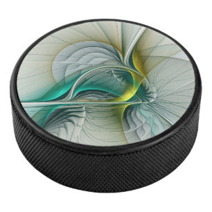 Fractal Evolution, Golden Turquoise Abstract Art Hockey Puck