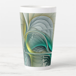 Fractal Evolution, Golden Turquoise Abstract Art Latte Mug