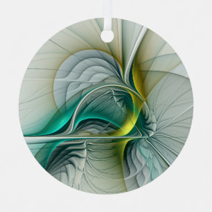 Fractal Evolution, Golden Turquoise Abstract Art Metal Ornament