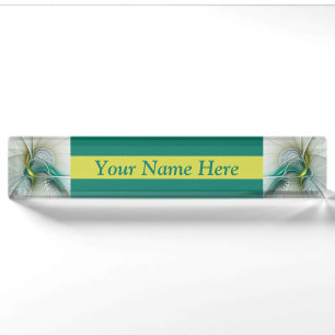 Fractal Evolution, Golden Turquoise Abstract Art Nameplate