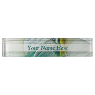 Fractal Evolution, Golden Turquoise Abstract Art Nameplate