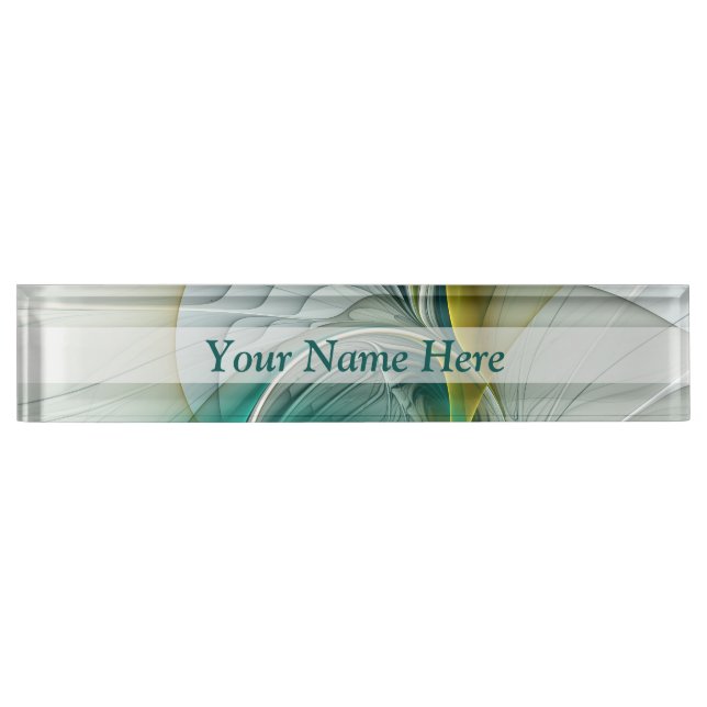 Fractal Evolution, Golden Turquoise Abstract Art Nameplate (Front)