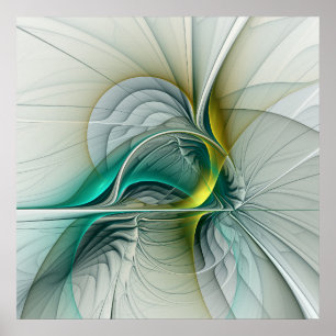 Fractal Evolution, Golden Turquoise Abstract Art Poster