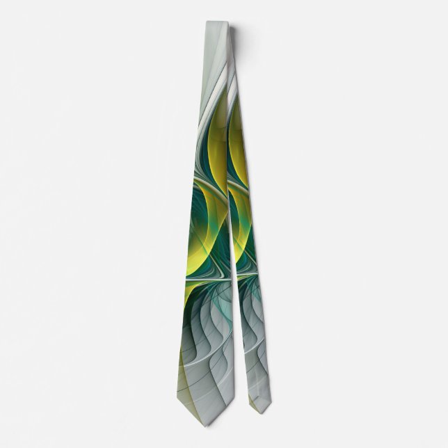 Fractal Evolution, Golden Turquoise Abstract Art Tie (Front)