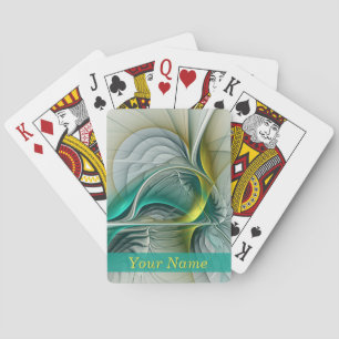 Fractal Evolution, Golden Turquoise Abstract Name Playing Cards