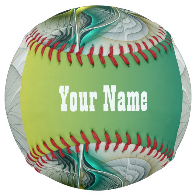 Fractal Evolution, Golden Turquoise Abstract Name Softball (Front)