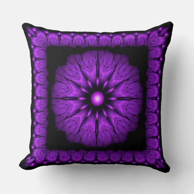 Fractal fairy blue framed ornament throw pillow (Front)