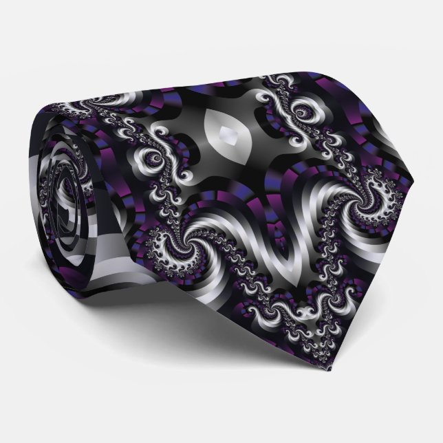 Fractal Fancy Plum Spiral Tie (Rolled)