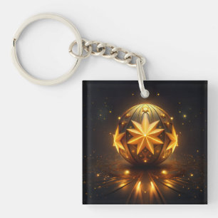 Fractal Fantasy Bronze Sphere Gold Stars Keychain