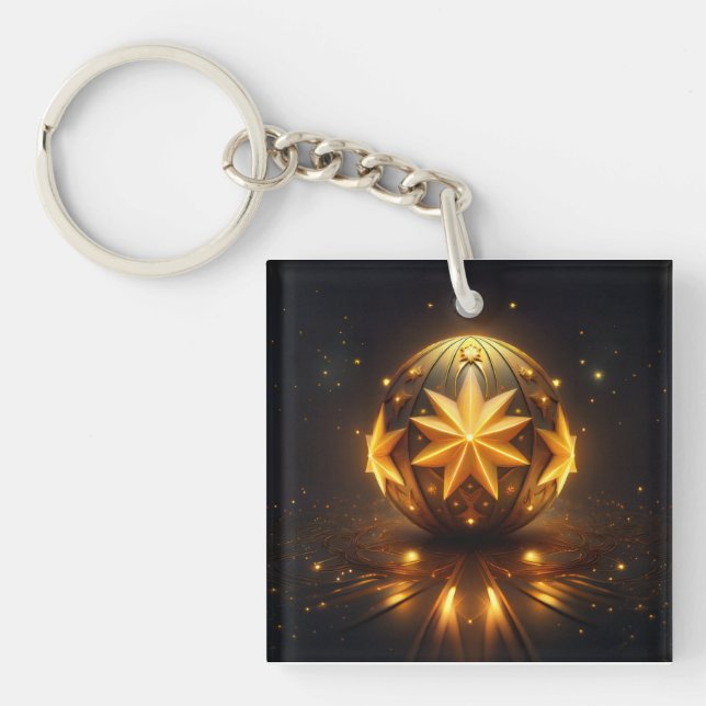 Fractal Fantasy Bronze Sphere Gold Stars  Keychain (Front)