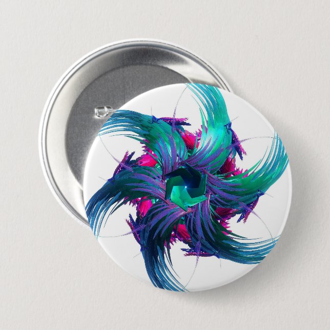Fractal Fantasy Swirls Badge 3 Inch Round Button (Front & Back)