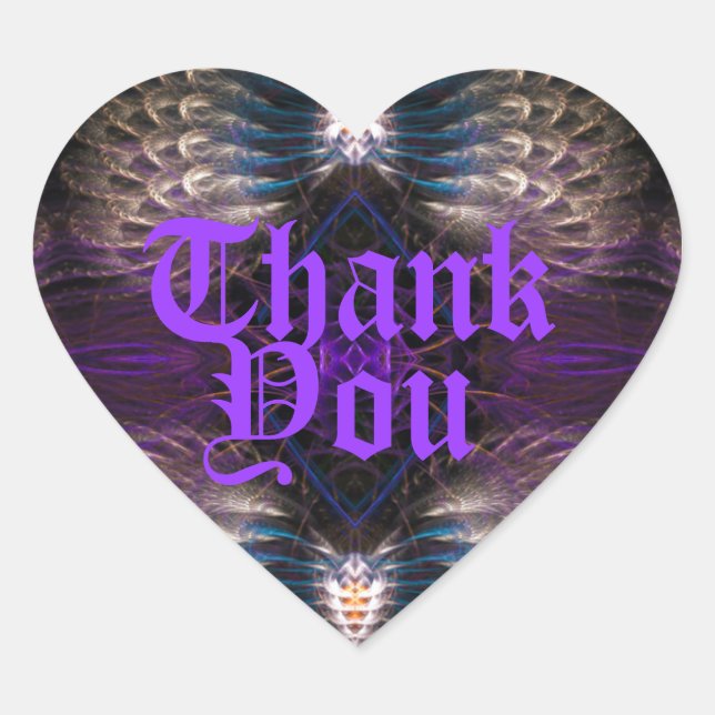 Fractal Feathers Gothic Heart Thank You Sticker (Front)