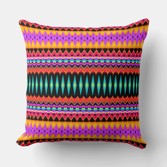 Fractal Fiesta Bright Colours Throw Pillow (Front)