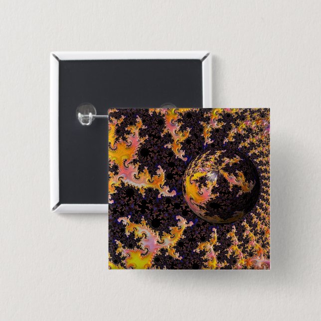 Fractal Firestorm Sphere 2 Inch Square Button (Front & Back)