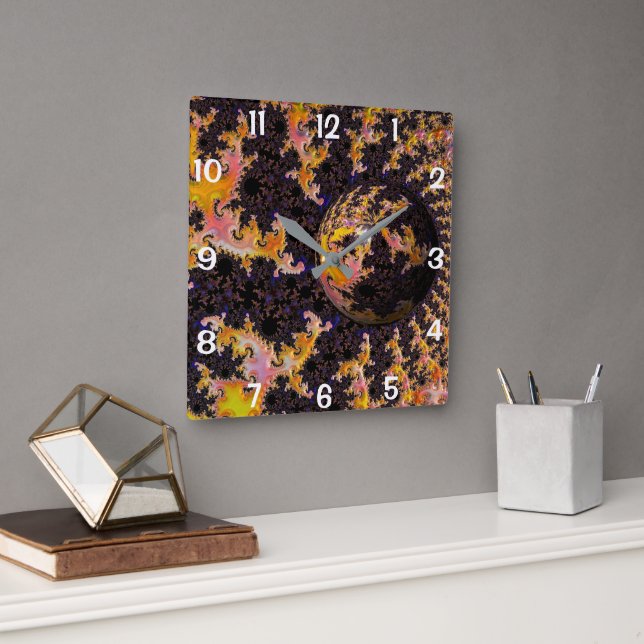 Fractal Firestorm Sphere Square Wall Clock (Office)