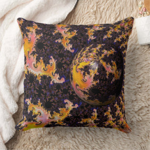 Fractal Firestorm Sphere Throw Pillow