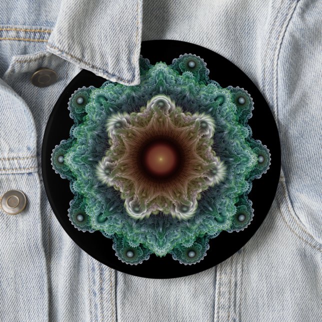 Fractal flamboyant ornament 6 inch round button (In Situ)