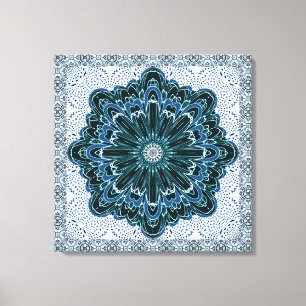 Fractal Flower in Teal Blue Wrapped Canvas