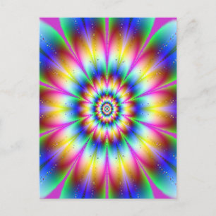 Fractal Flower rainbow Explosion Postcard