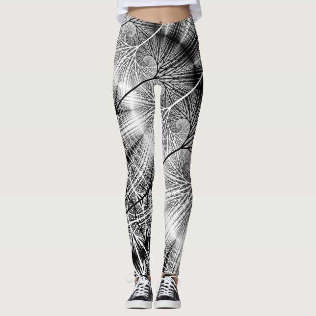 Fractal Forest Mystical Transparent Spiral Pattern Leggings (Front)