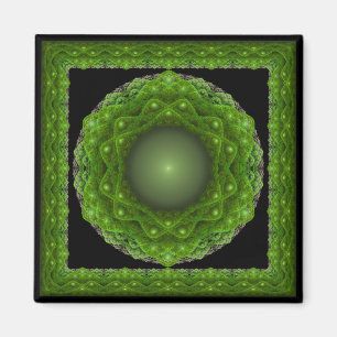 Fractal framed green ornament magnet