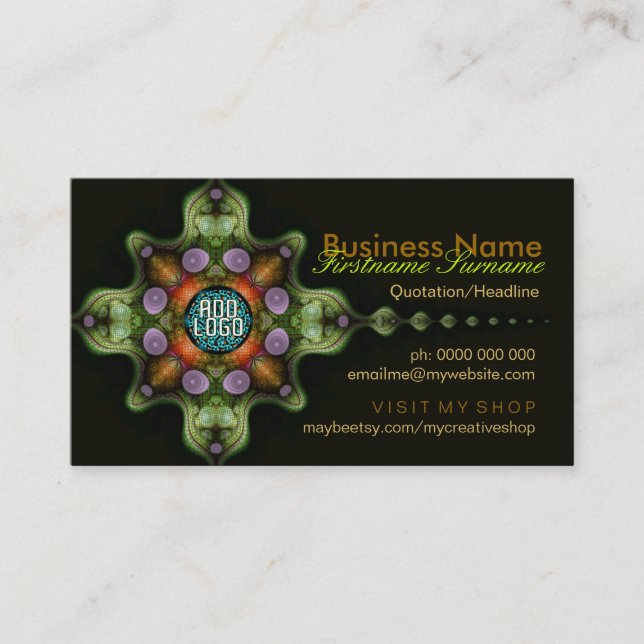 Fractal Garden Cross w/ Logo Business Cards (Front)