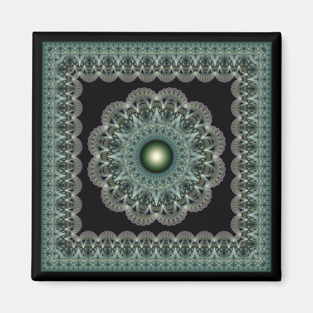 Fractal glossy framed ornate mandala magnet (Front)