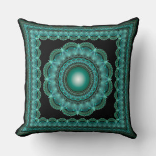 Fractal glowing framed mandala throw pillow