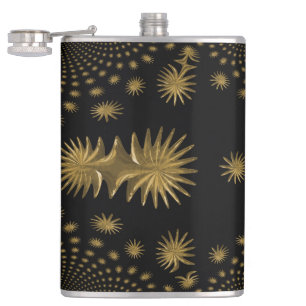fractal golden stars,black background hip flask