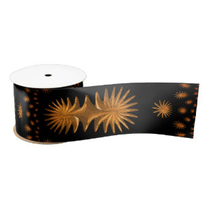 fractal golden stars,black background satin ribbon