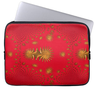 fractal golden stars,red background laptop sleeve