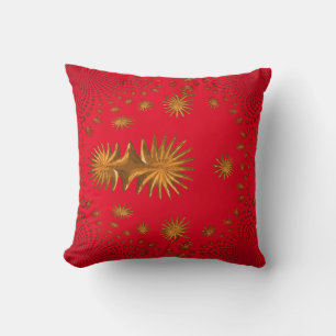 fractal golden stars,red background throw pillow