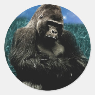 Fractal Gorilla in the meadow Classic Round Sticker