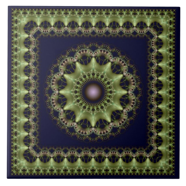 Fractal green brilliant framed mandala tile (Front)