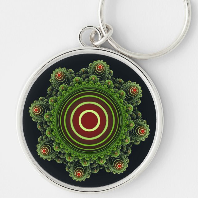 Fractal green fairy ornament keychain (Front)