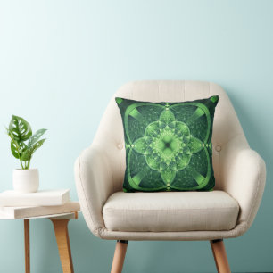 Fractal Green St Patrick's Day Lucky Shamrock Throw Pillow